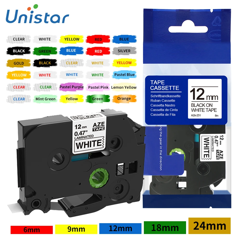 Unistar 231 Label Tape Compatible for Brother Label Maker pth110 pth200 Laminated Adhesive Tape 12mm 9mm E1000PRO D210S Ribbon