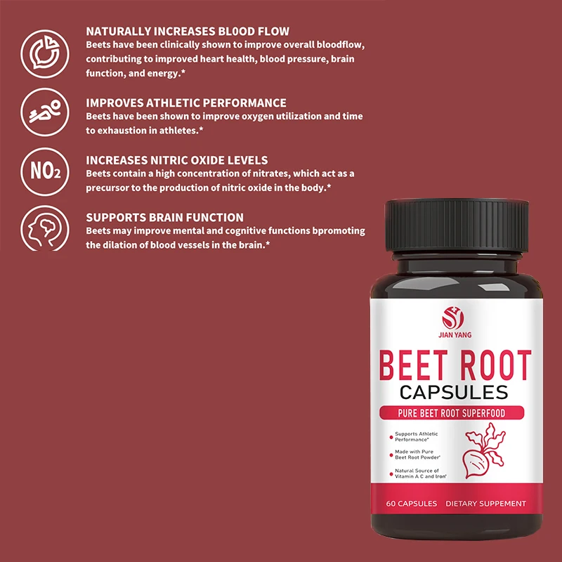 

60 Pills Beetroot capsule sports health supplement can improve heart health blood pressure brain function energy Health Food