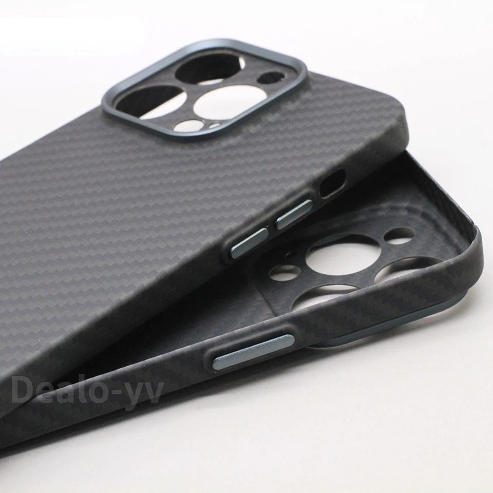 Light Luxury Carbon Fiber Lens Protection Phone Case for IPhone 14 Pro Max 14 Plus Ultra-thin Metal Button Aramid Fiber Cover