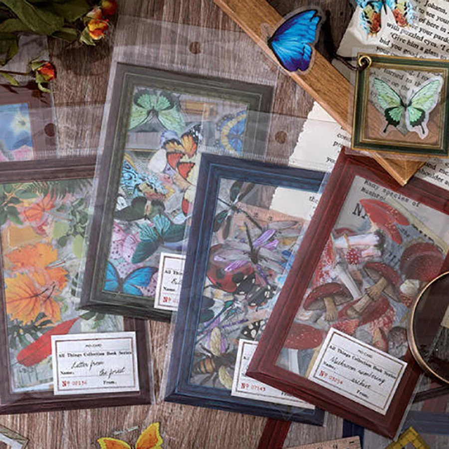 

6 Styles 45pcs/bag Vintage Botanical Stickers Creative Aesthetic Butterfly-hand Account DIY Material Decorative Stickers