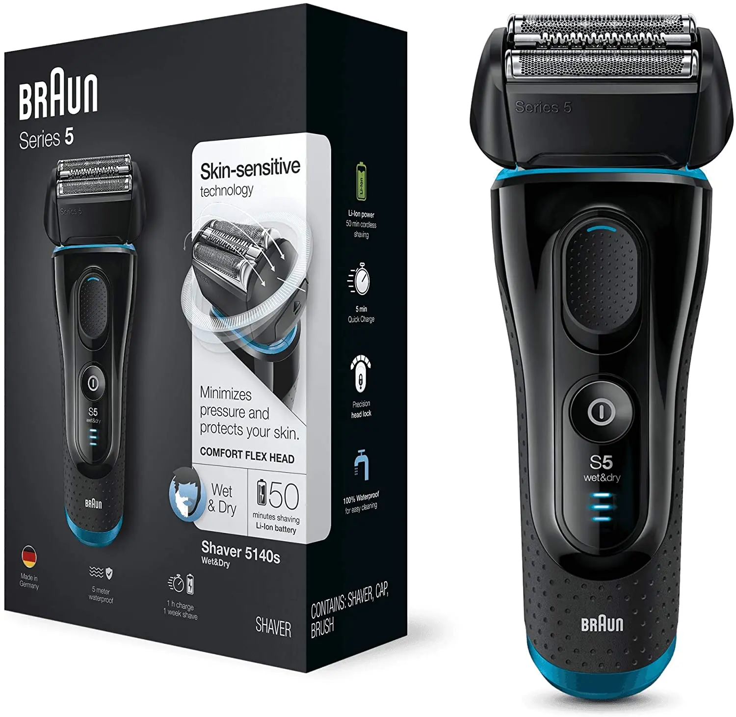 Wet And Dry Pop Up Precision Trimmer Rechargeable And Cordless Razor Black/ Blue