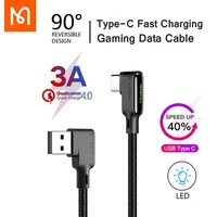 mcdodo usb type c cable 90 degree 3a fast charging cable for huawei p40 xiaomi samsung mobile phone wire cord led fast charger