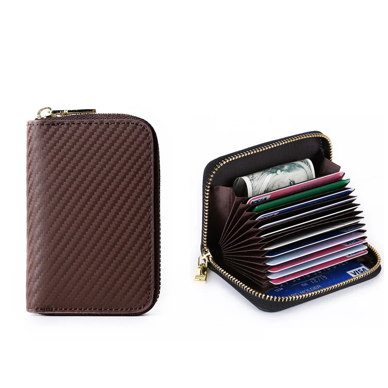 Leather Carbon Fiber Stripe Card ID Holder Package License Bank Credit Business Private ID Card Holder Case Set Clip Bag Cover