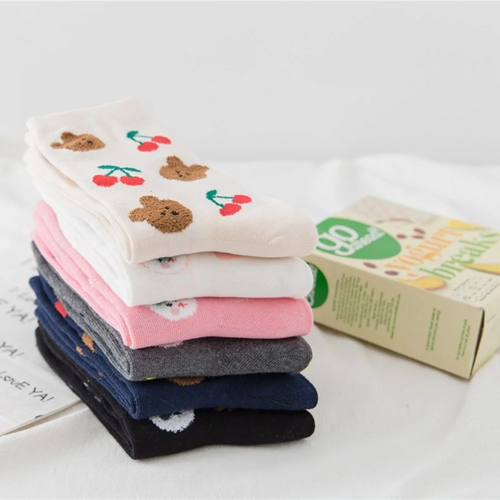 6 Pairs Spring and Summer New Creative Fruit Animal Pattern Women Socks Comfortable Breathable Fahsion Casual Cartoon Socks