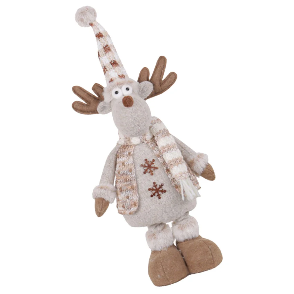 

Christmas Plush Standing Figurines Telescopic Length Christmas Ornament Snowman Reindeer Doll Retractable Long Legs Stuffed