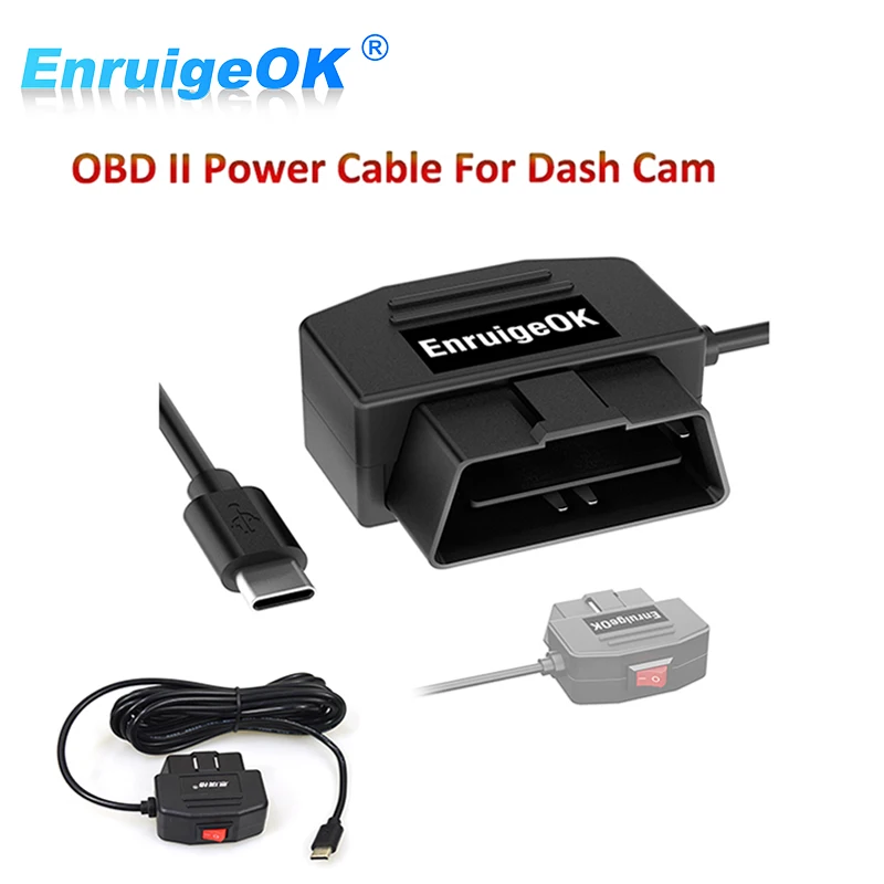 OBD OBD2 USB Type C Power Cable for Dash Camera Mini Micro USB Type-C Port Car OBDII Cigarette Adapter Lighter-Power Box With 3M