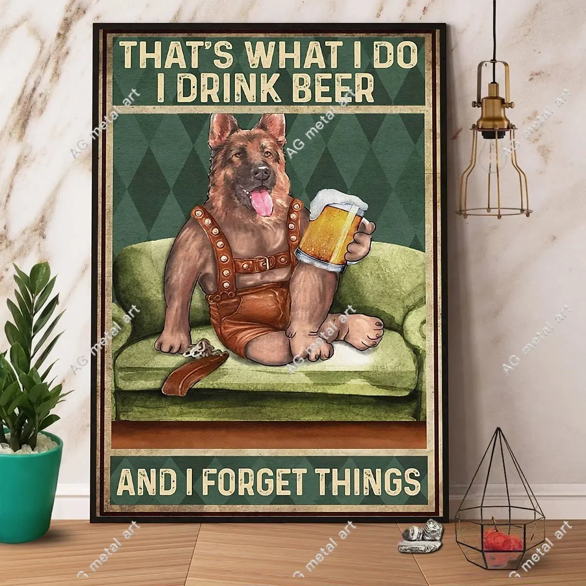 

YiKue Funny Retro Tin Signs German Shepherd I Drink Beer and I Forget Things Vintage Gasoline Garage Home Wall Decoration