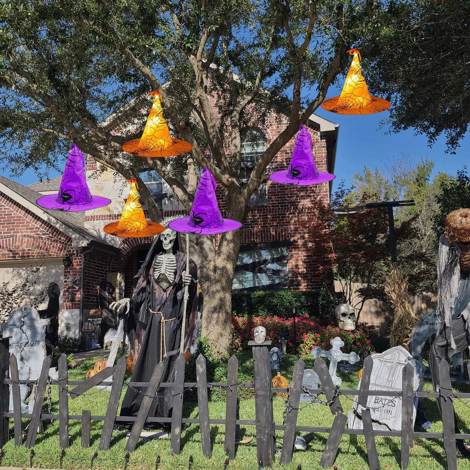 Светодиодный Светящийся Фонарь На Тему Хэллоуина Шляпа Ведьмы Звездное Небо