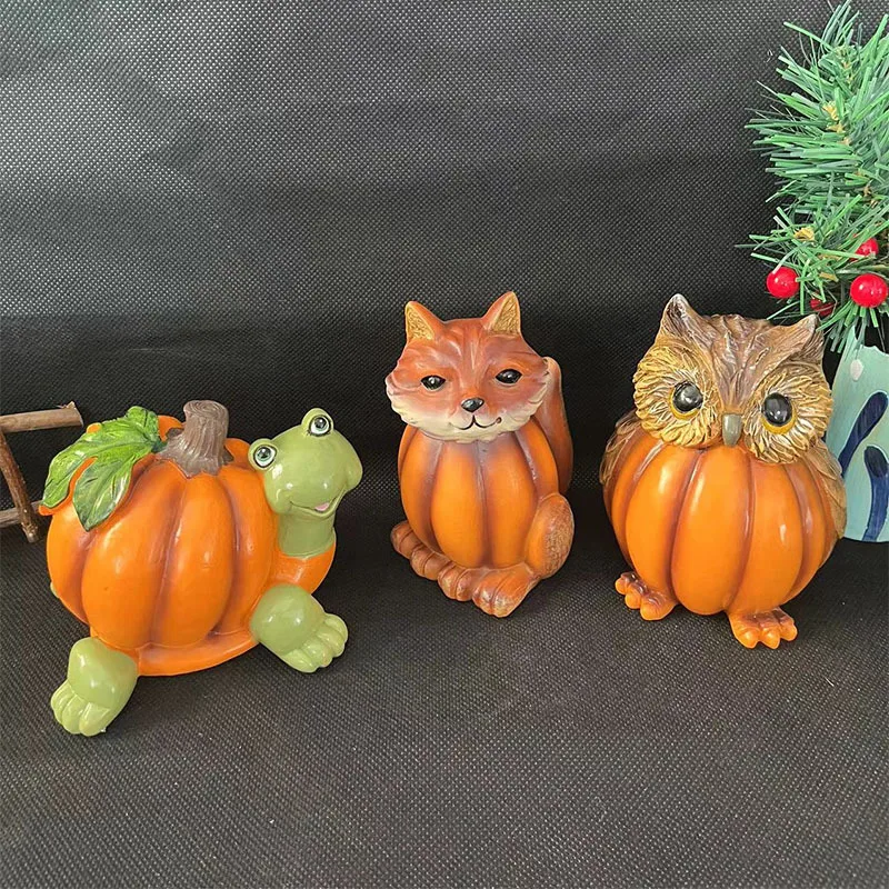 

Creative Animal Ornaments Pumpkin Style Resin Sculpture Simulation Animal Artifact Tabletop Statue Gardening Decoration