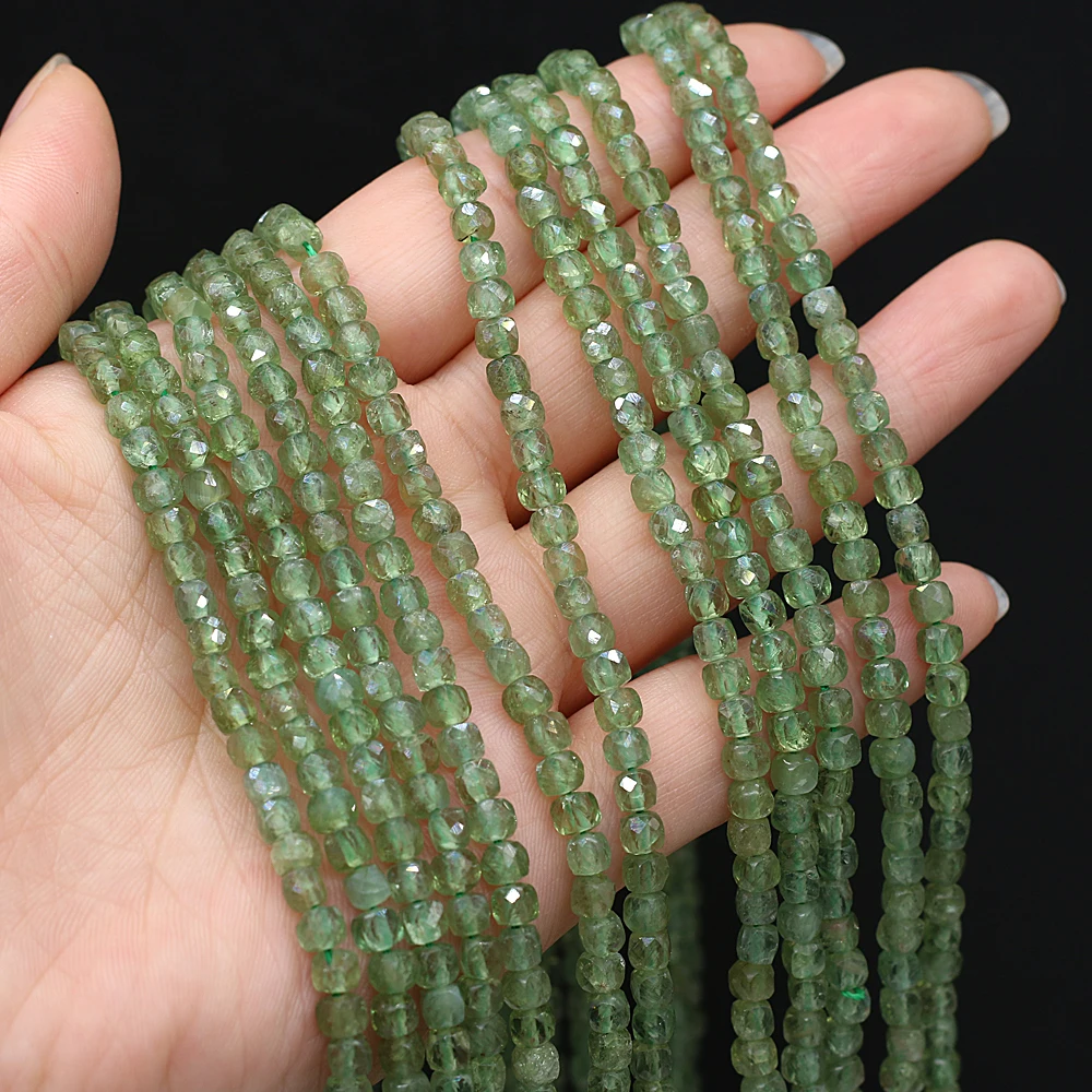 

Natural Green Apatite Stone Beads Faceted Loose Spacer Square Beads For Jewelry Making DIY Women Bracelet Necklace Strands 4mm
