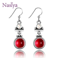 wholesale new fashion drop earrings jewelry for woman girl 7mm red agate round silver earrings party wedding gifts