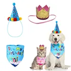 Кавайная шапка на день рождения собаки кота треугольный шарф с блестками корона костюм для домашнего питомца на день рождения Рождественская шапка украшения для вечеринки собаки кошки