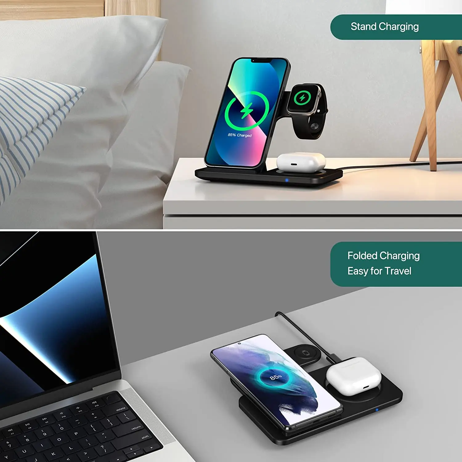 FDGAO 20W Fast Wireless Charger Stand For iPhone 14 13 12 11 Pro XS XR X 8 Apple Watch 8 7 SE 6  Airpods Pro 3 In 1 Charging Pad
