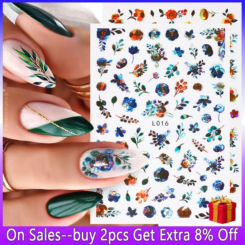 

Stickers Nail Art Nails Sticker Charms Accesorios Designer Supplies Manicure 3D Laser Flower Fruit Watermelon Strawberry Cherry