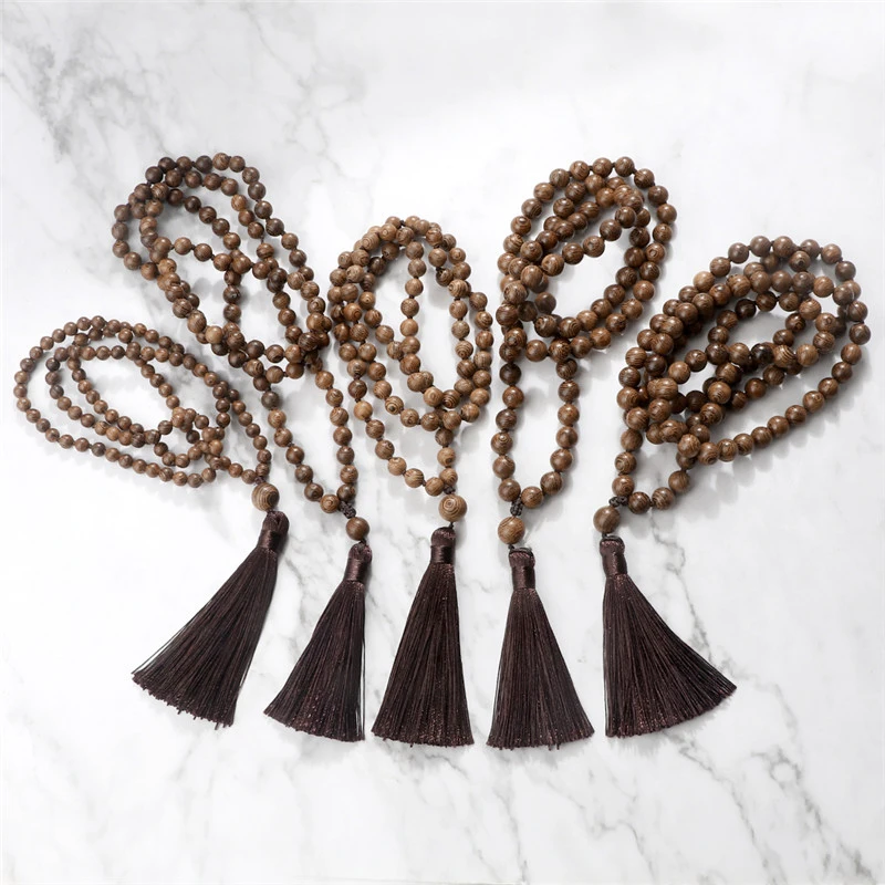 Ожерелье с деревянными бусинами 6/8/10 мм буддистское 108 ожерелье розам из