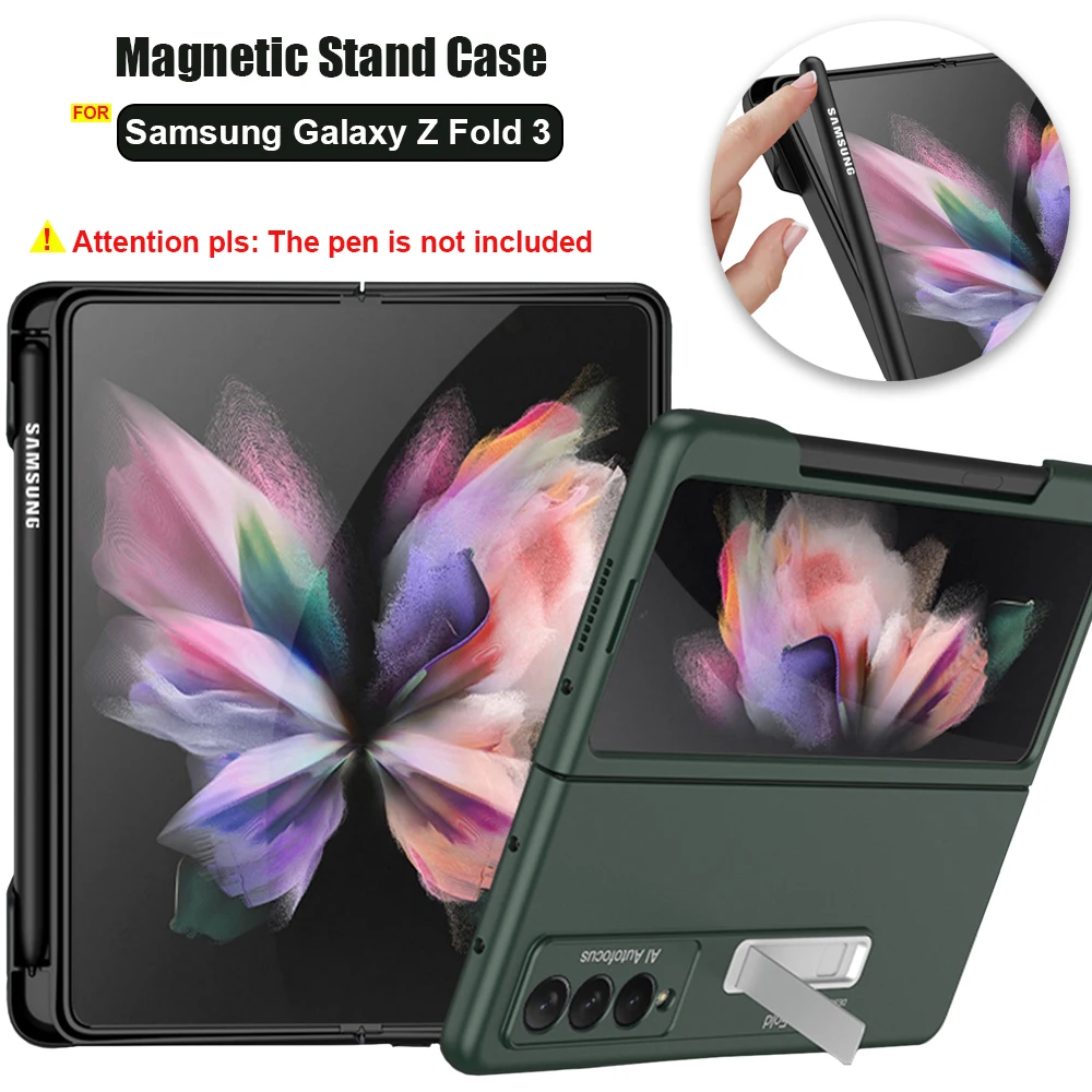 

Luxury Side pen Slot Case for Samsung Galaxy Z Fold 3 Magnetic Stand Cover Frosted Z Fold 3 5G Anti Slip Shockproof Coque