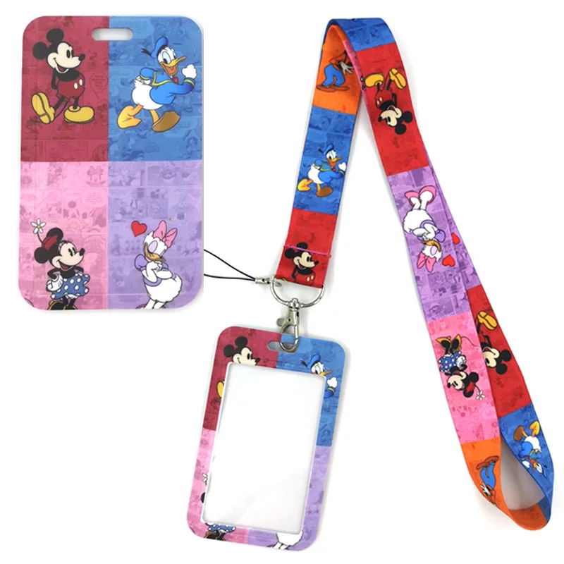 Mickey Mouse Donald Duck Lanyard Credit Card ID Holder Bag Student Women Travel Card Cover Badge Car Keychain Decorations