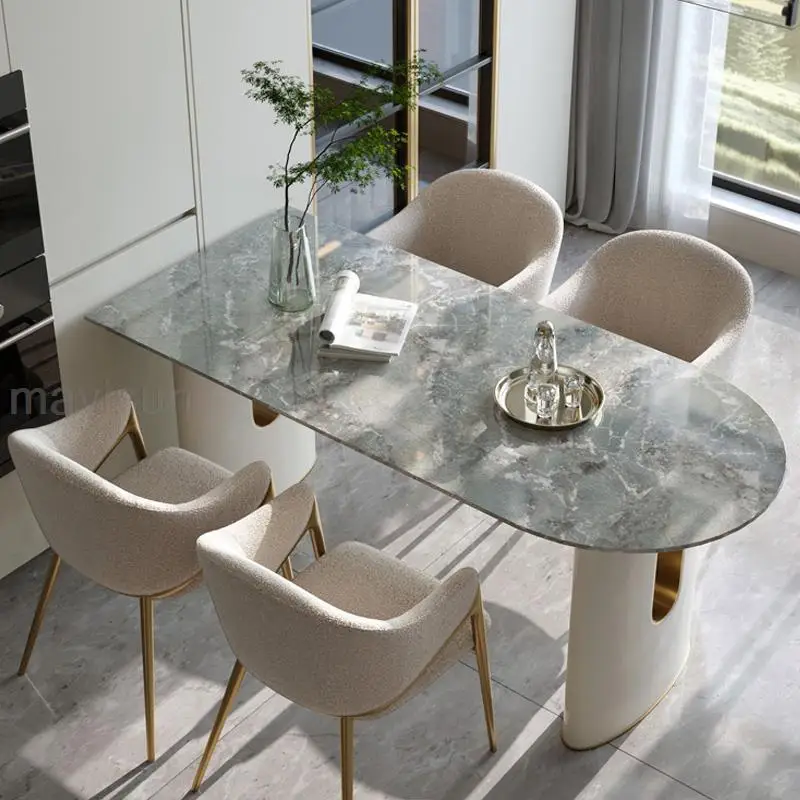

Minimalist Dining Table Marble Desktop Grade Italian Density Board Table Frame Rectangle Multifunctional mesas furnitureGY50CZ