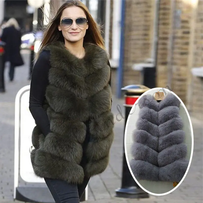 

Winter Real Fox Fur Vest Women's Natural Genuine Leather Long Warm Vest Solid Soft Gilets Ladies Casual Full Pelt Waistcoat