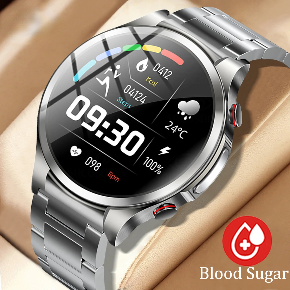 

Мужские Смарт-часы с ЭКГ + ППГ, 2023 дюйма, HD, неинвазивный уровень сахара в крови, пульсометр, артериальное давление, температура тела, часы для пожилых людей, здоровье, 1,32