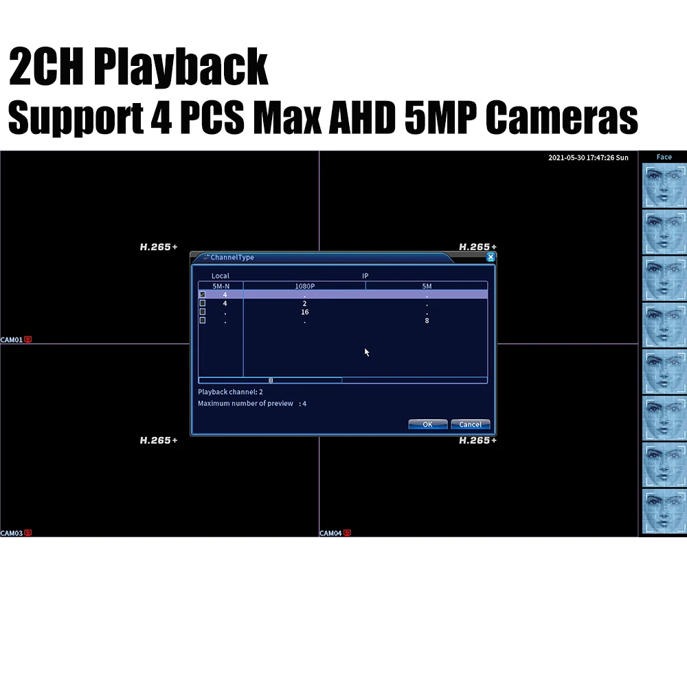 Чип NOVATEK Hybrid 4CH AHD 5MP-N DVR H.265 + XVi видеорегистратор для камеры AHD/TVI/CVI 5MP камера HDMI Onvif