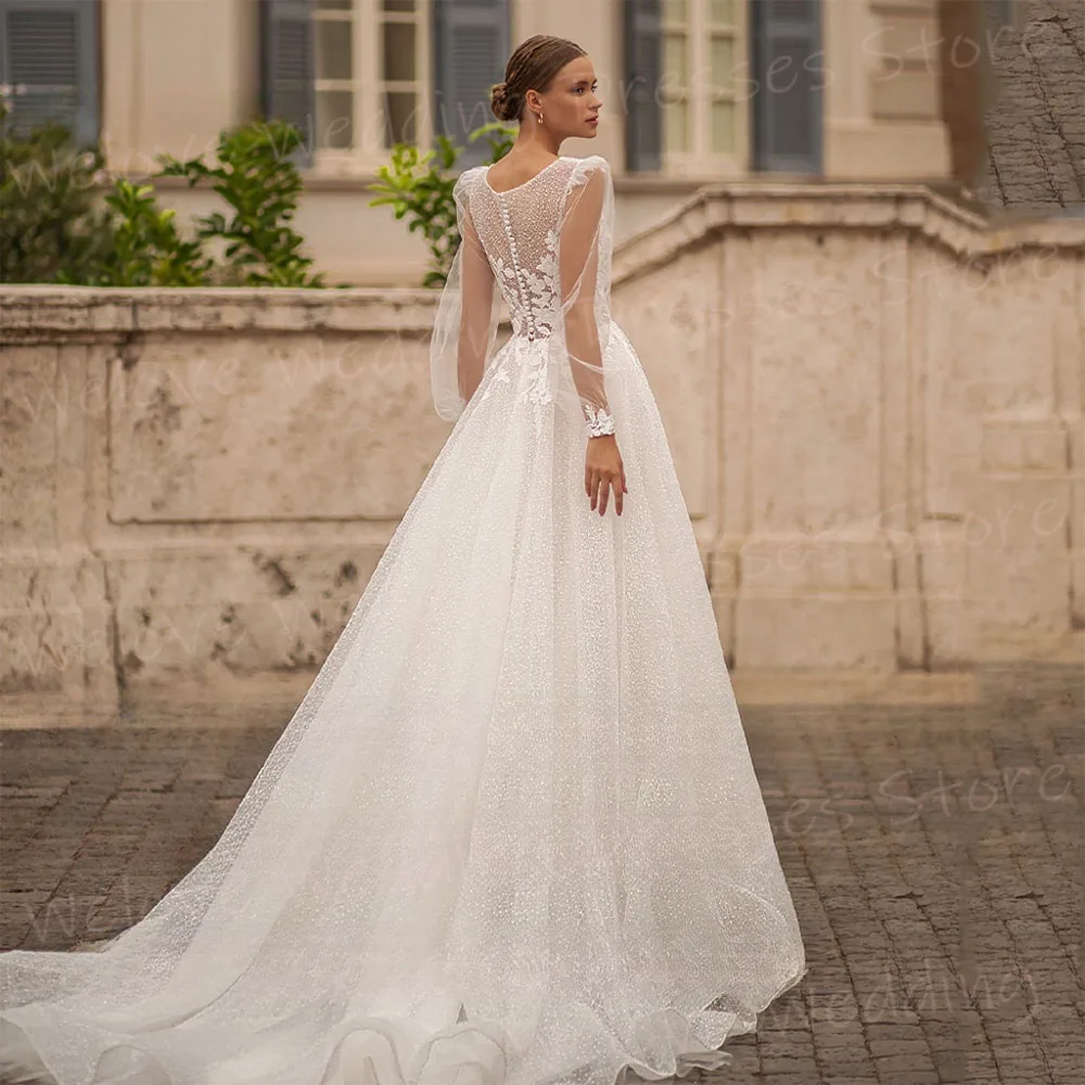 Женское свадебное платье А-силуэта кружевное невесты с длинными рукавами и