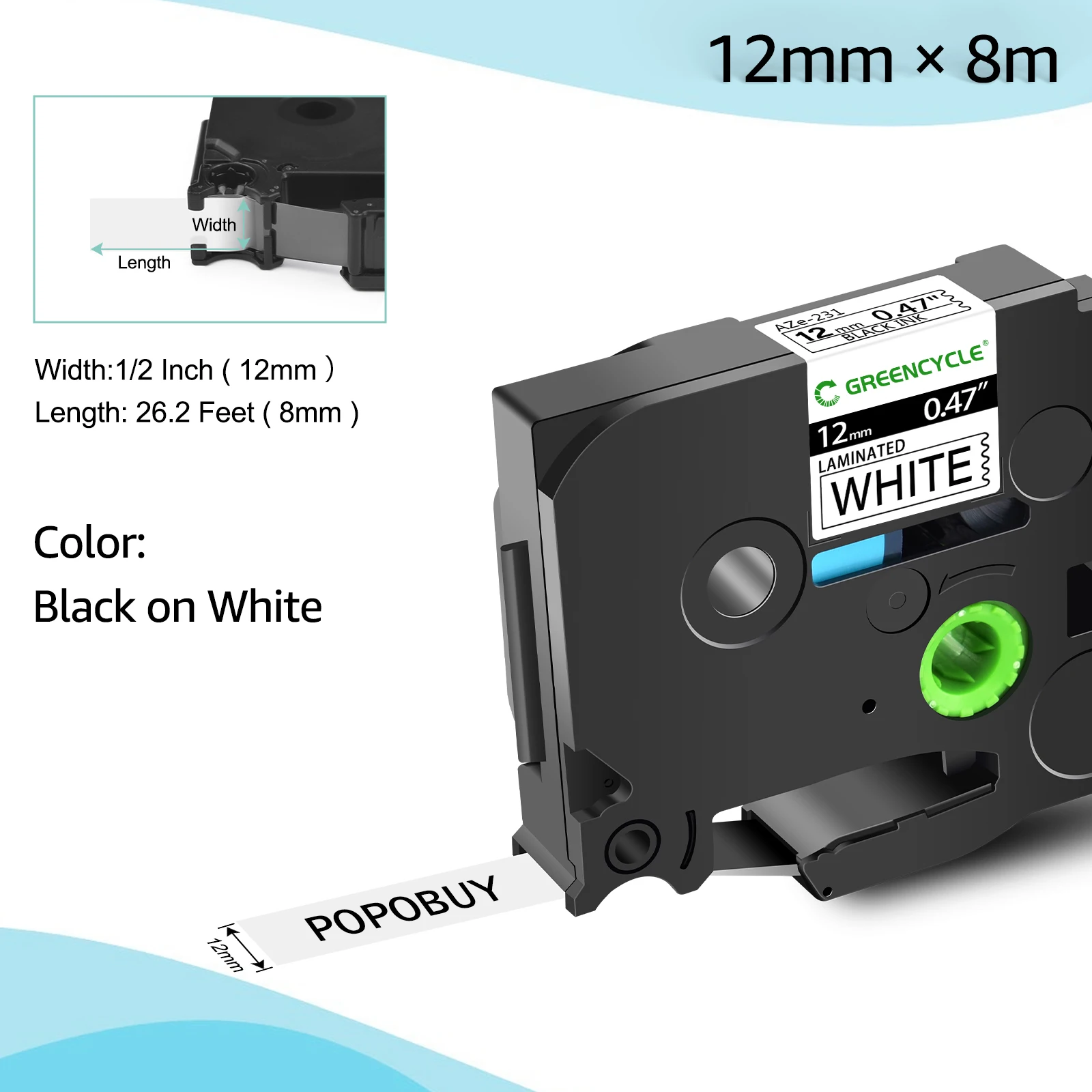 5PK Строительная лента для этикеток Brother картридж печати 12 мм черная на белом цвете
