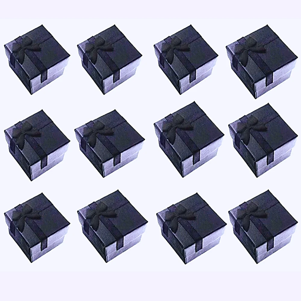 Es 4x4x3cm Black Ring/earring Box Small Present Box For Jewelry Packaging Display With White Insert