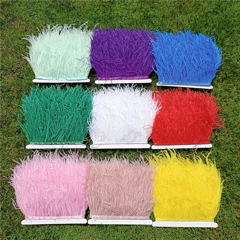

10Meters/Lot Ostrich Feathers on Ribbon Tape 10-15CM Wholesale Feather Trim Boa for Clothes Sewing Fringe DIY Wedding Decoration