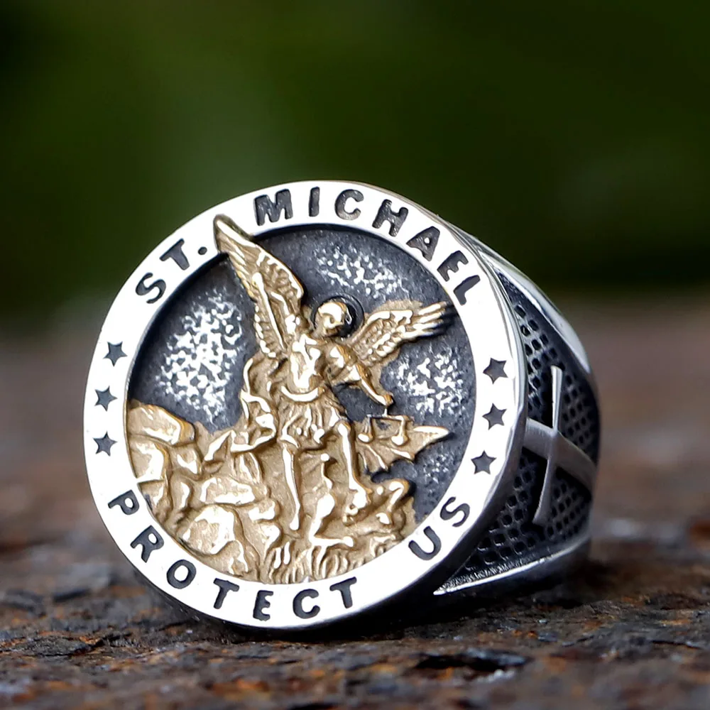 Световод Классическое золотое кольцо из нержавеющей стали 316L с крестом Святого