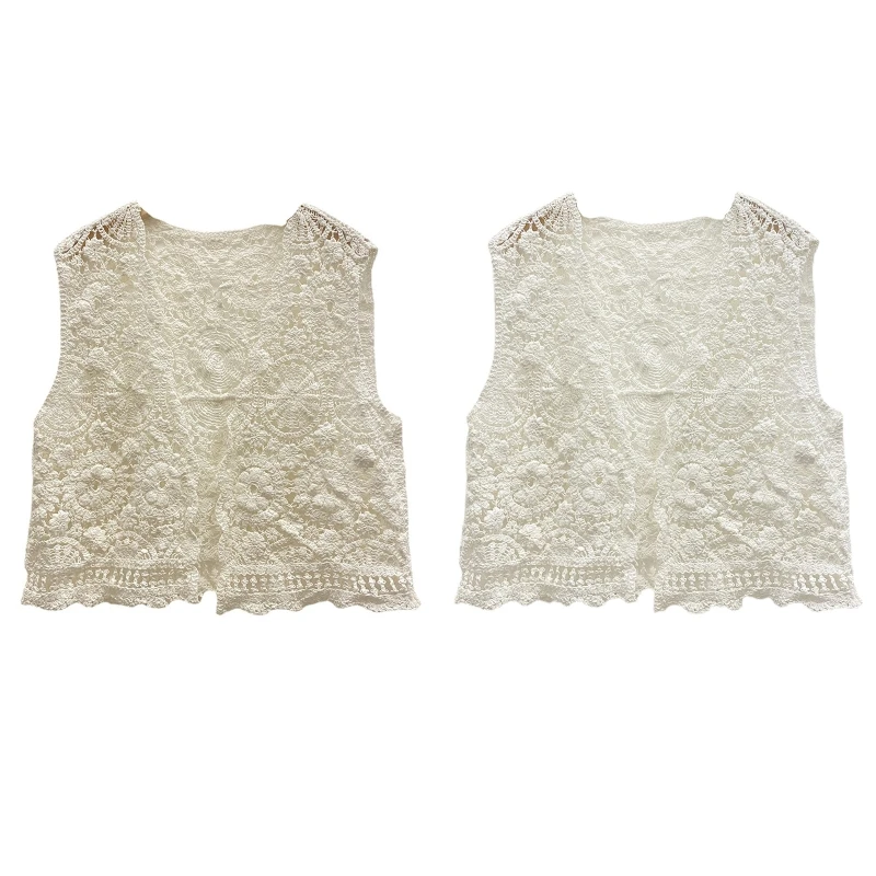 

Женские вязаные крючком майки с вырезами жилет Открытый спереди жилет кардиган для лета L21E