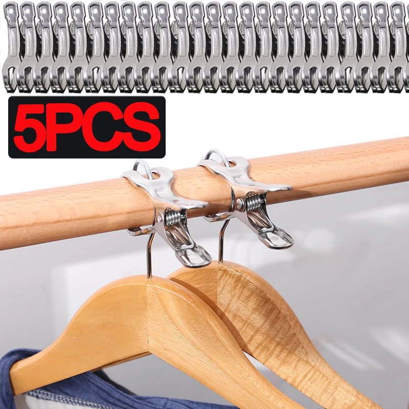 

5pcs Multipurpose Clothes Pegs Clothespin Stainless Steel Fix Wind-proof Clothes Socks Snacks Curtains Clips Safety Clips Holder