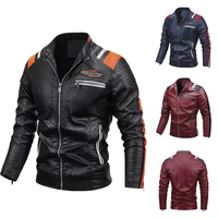 mens motorcycle leather jacket autumnwinter fleece mens wear casual jacket faux leather stitching colours biker coat jaqueta