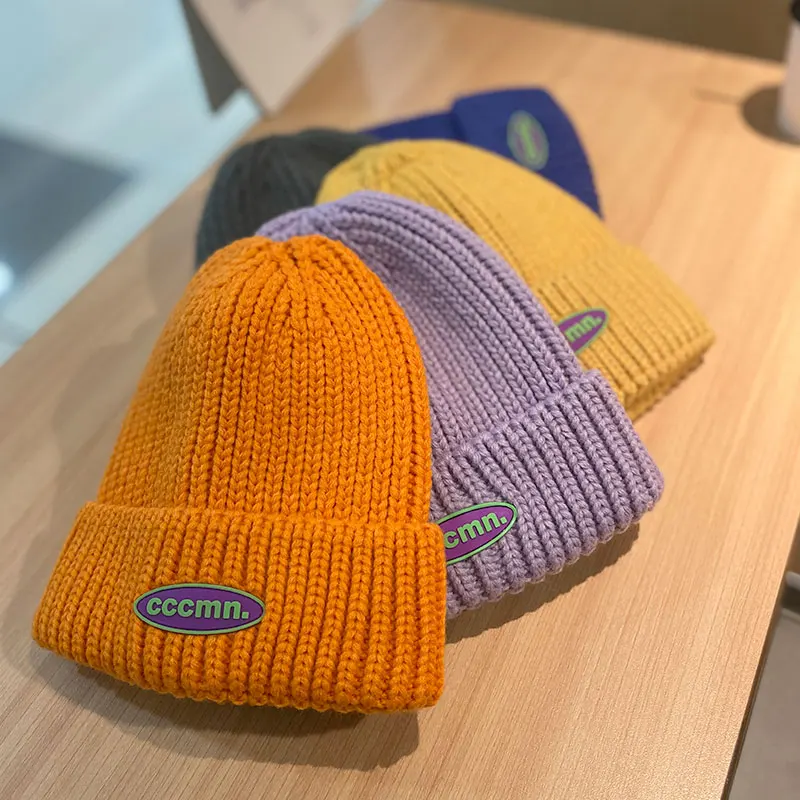 Шапка женская оранжевая шерстяная кепка осень-зима Южная Корея модная пара