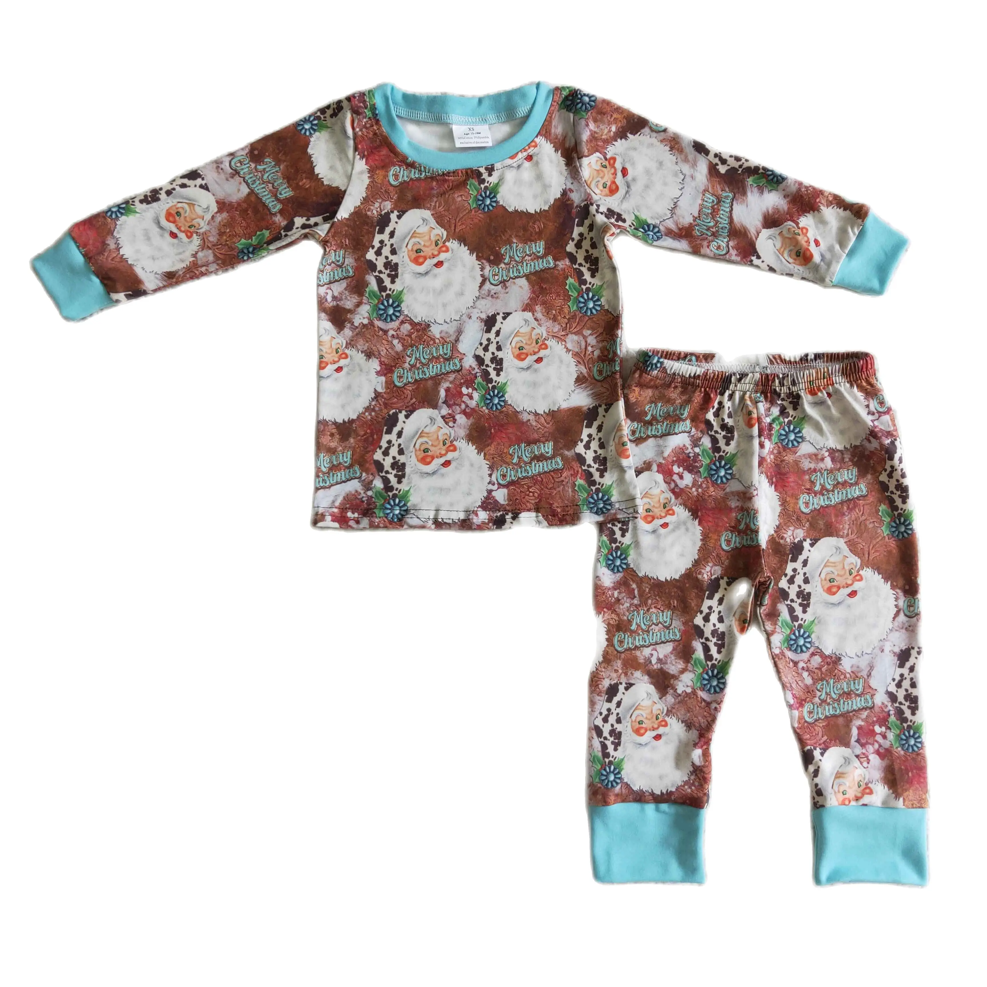 

BLP0097 одежда для маленьких мальчиков с принтом Санта, комплект из 2 предметов с длинными рукавами и брюками, детские рождественские пижамы, зи...