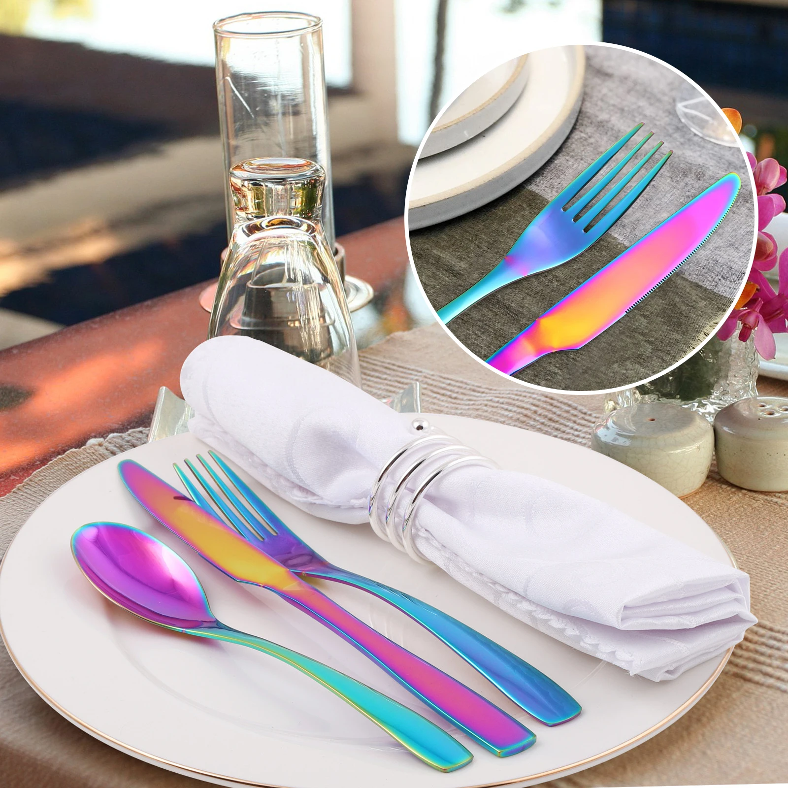 

24pcs Flatware Set With Gift Box Service For 6 Persons Stainless Steel Silverware Sets High-Grade Mirror Polishing Cutlery Set