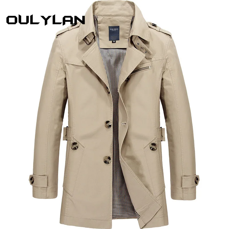 Мужская хлопковая куртка-ветровка средней длины с воротником лацканами