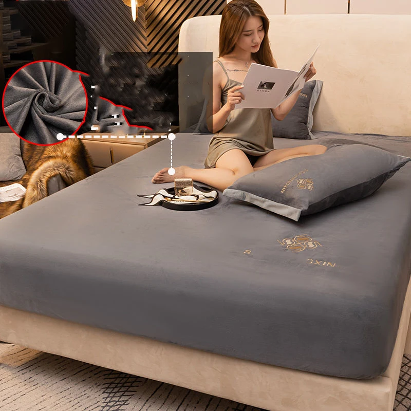 

Plush Thickened Non-Slip Bedspread Warm and Soft Crystal Velvet Four Seasons Bedspread Double Queen Bed Embroidered Sheets