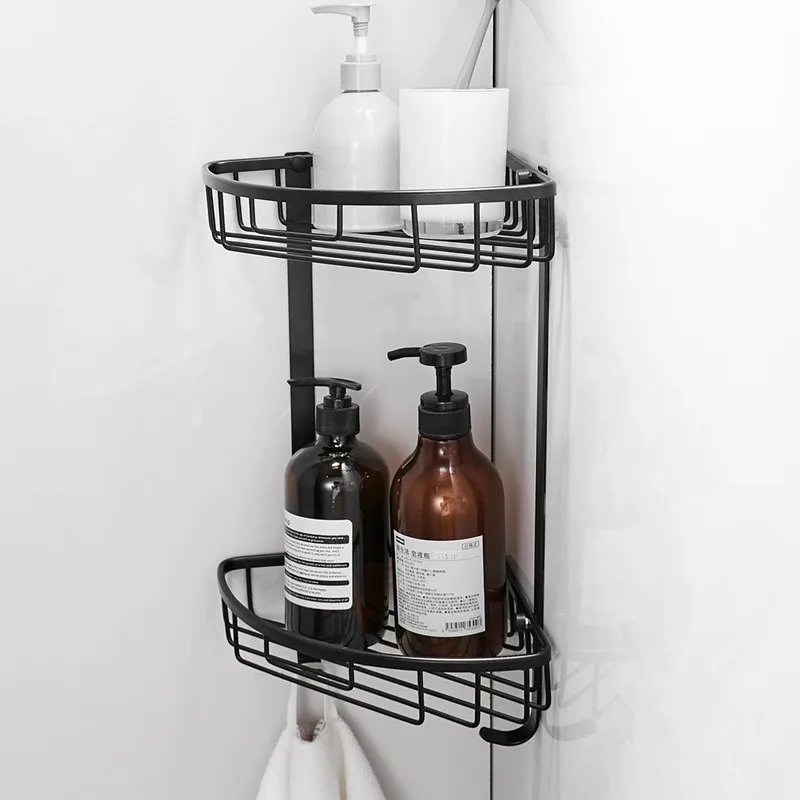 Однотонная латунная угловая полка для ванной комнаты с крючками стойка шампуня и