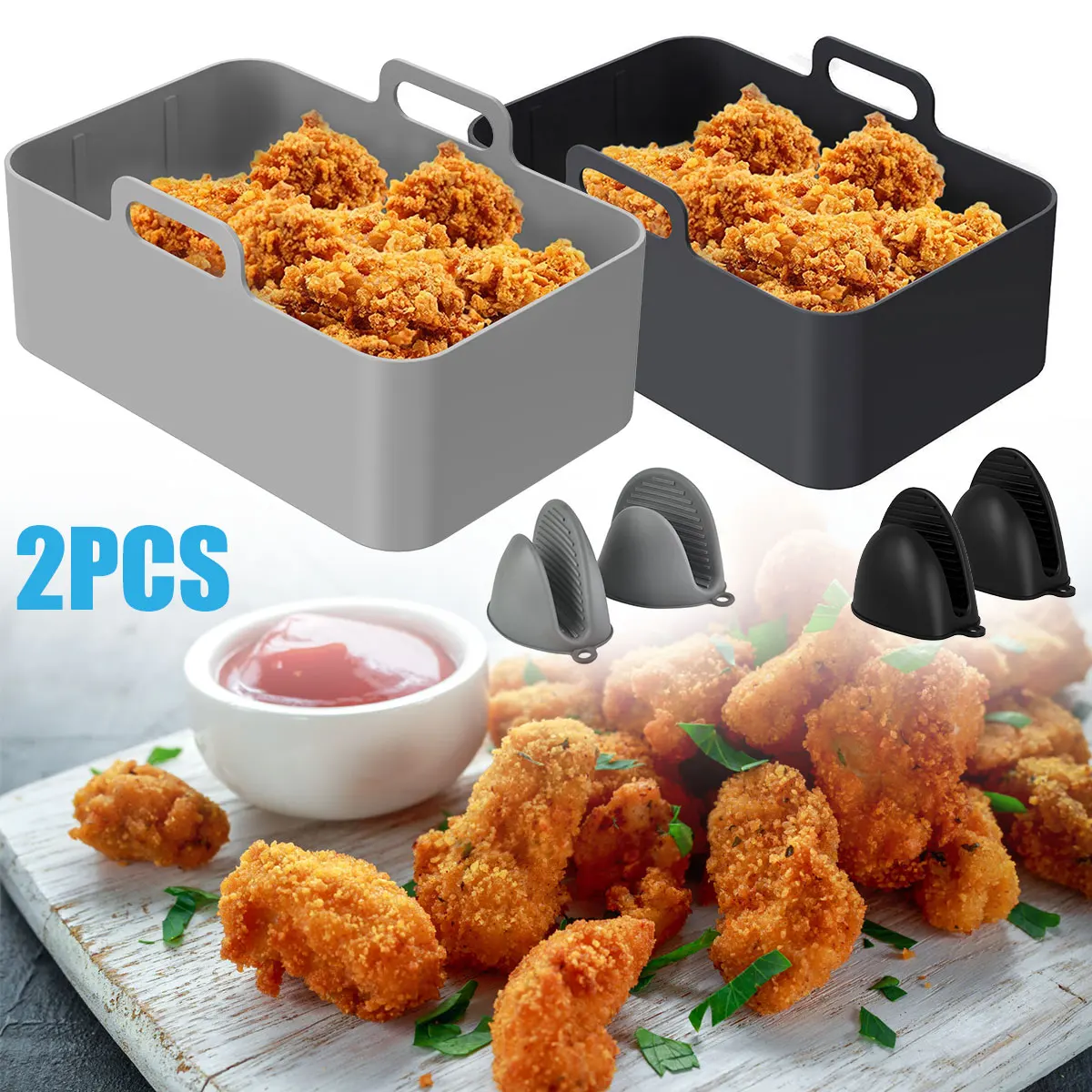 

2 шт., силиконовый коврик для фритюрницы, совместимый с Ninja Foodi DZ201 DZ401