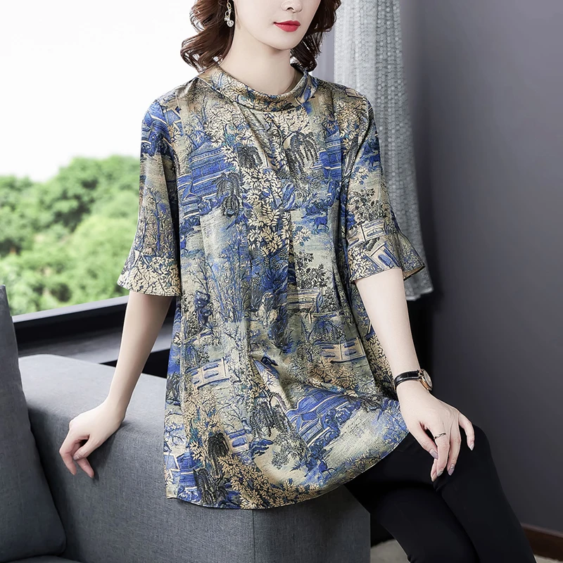 

COIGARSAM Blouse Women Spring 2022 New Silk Short Sleeve Blusas Womens Tops And Blouses Dropshipping