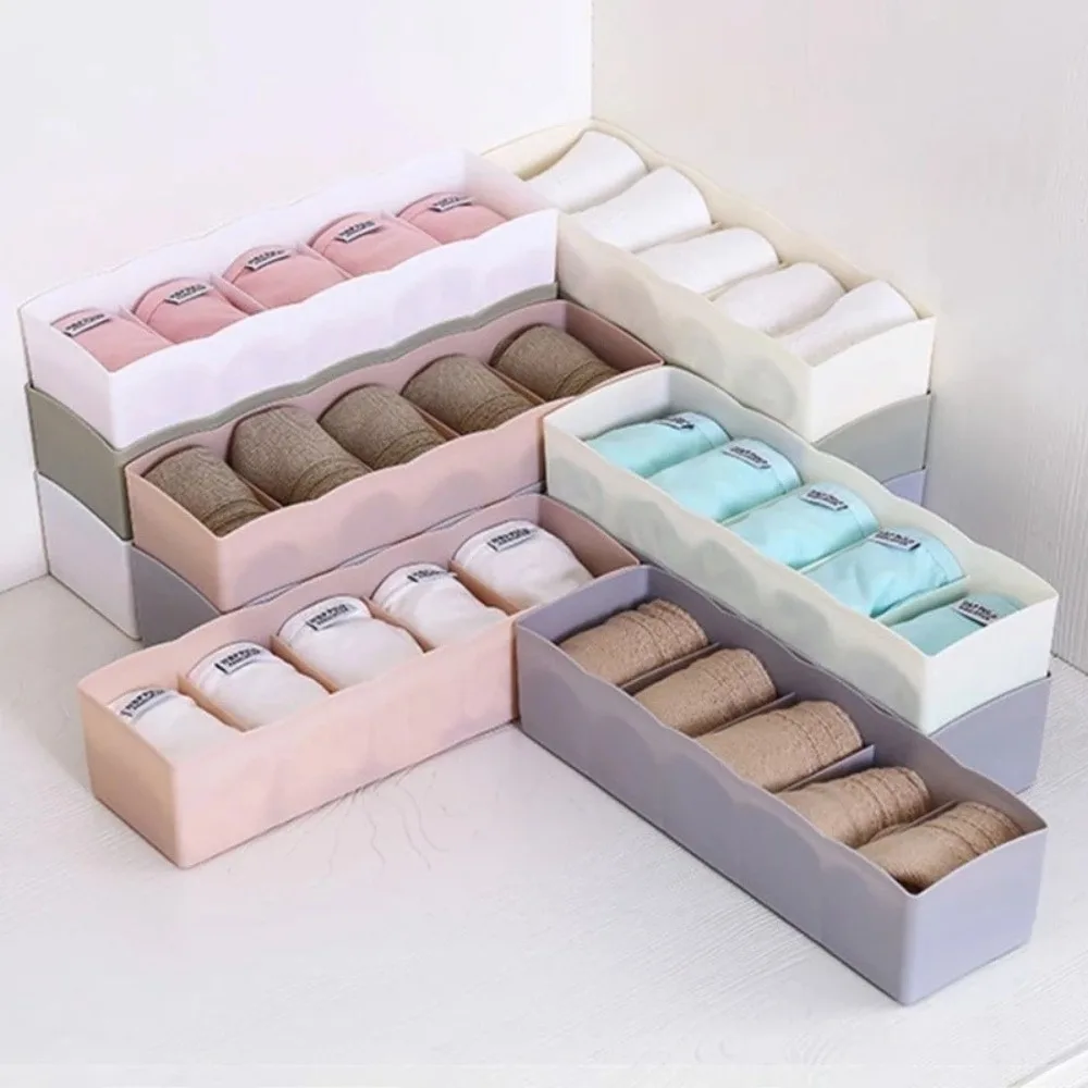 Фото Multifunction Clothes Storage Case Can Be Stacked 5-Grid Underwear Storage Box Durable Compartments Bras Storage Box №4