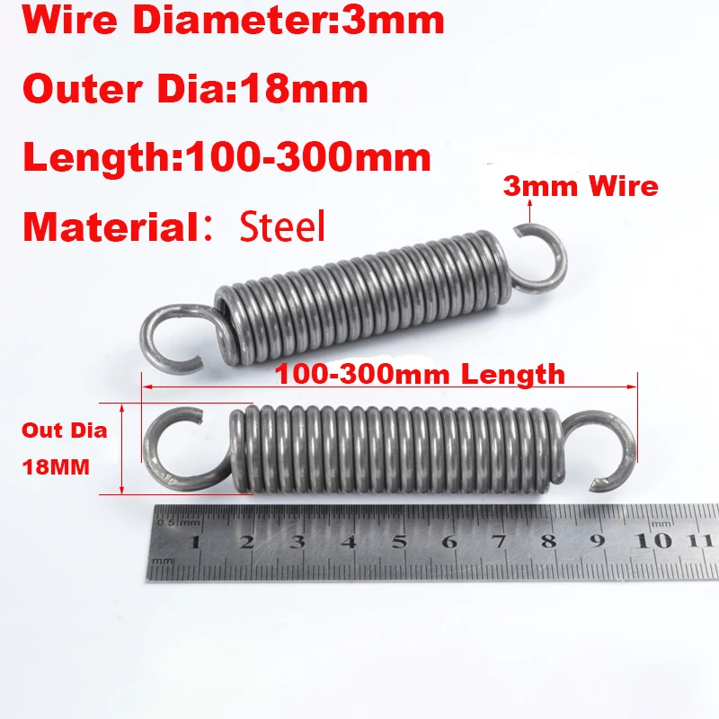 

1PCS Open Hook Tension Spring Pullback Spring Coil Extension Spring Draught Spring Wire Dia 3mm Outer Dia 18mm Length 100-300mm