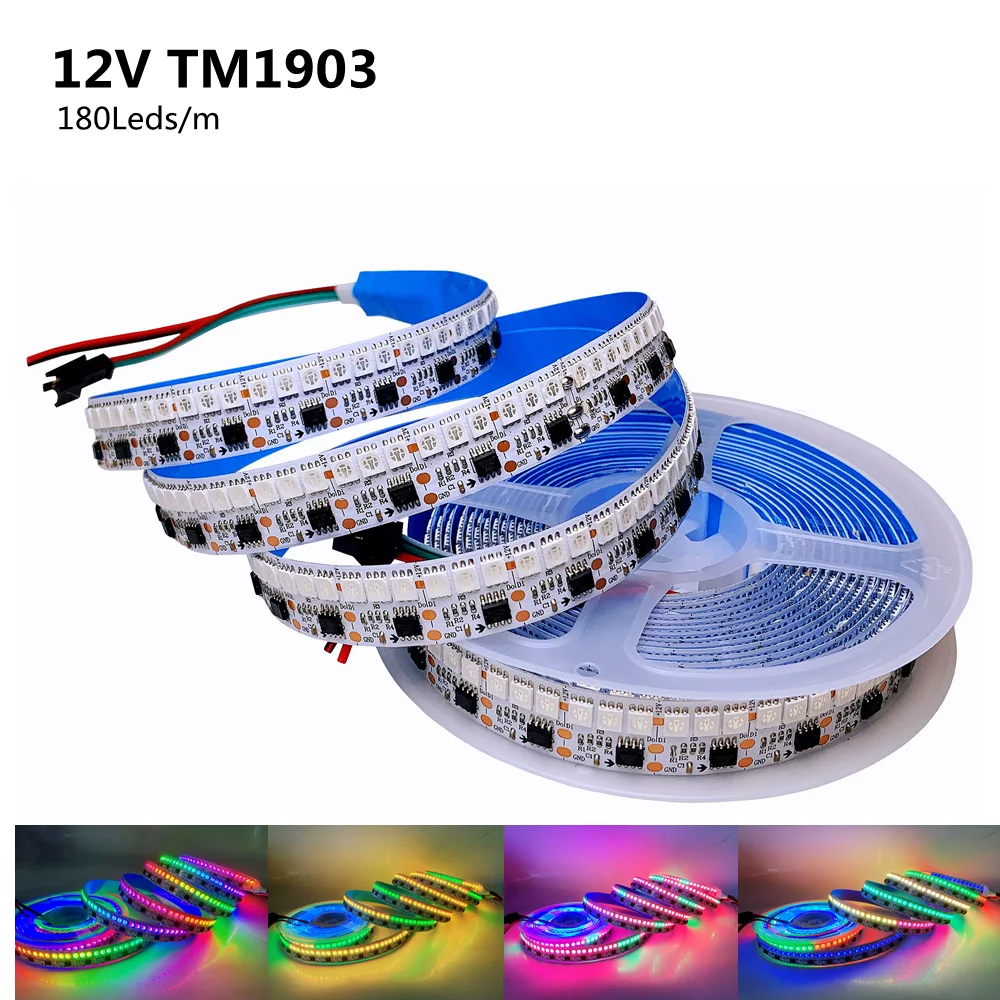 

TM1903 Dream Color LED Strip Light DC 12V 5m 180Leds/m 16mm Width SMD 5050 Similar WS2811 IC Addressable Smart Pixel RGB Tape