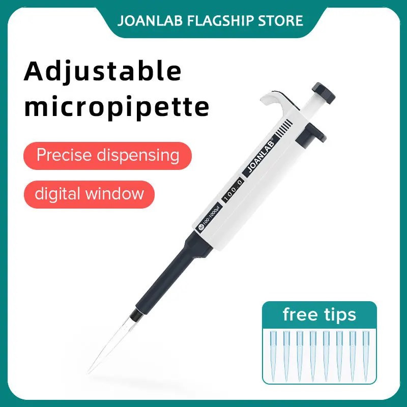 

JOANLAB Laboratory Pipette Plastic Single Channel Digital Adjustable Micropipette Lab Equipment with Pipette Tips Microbiology