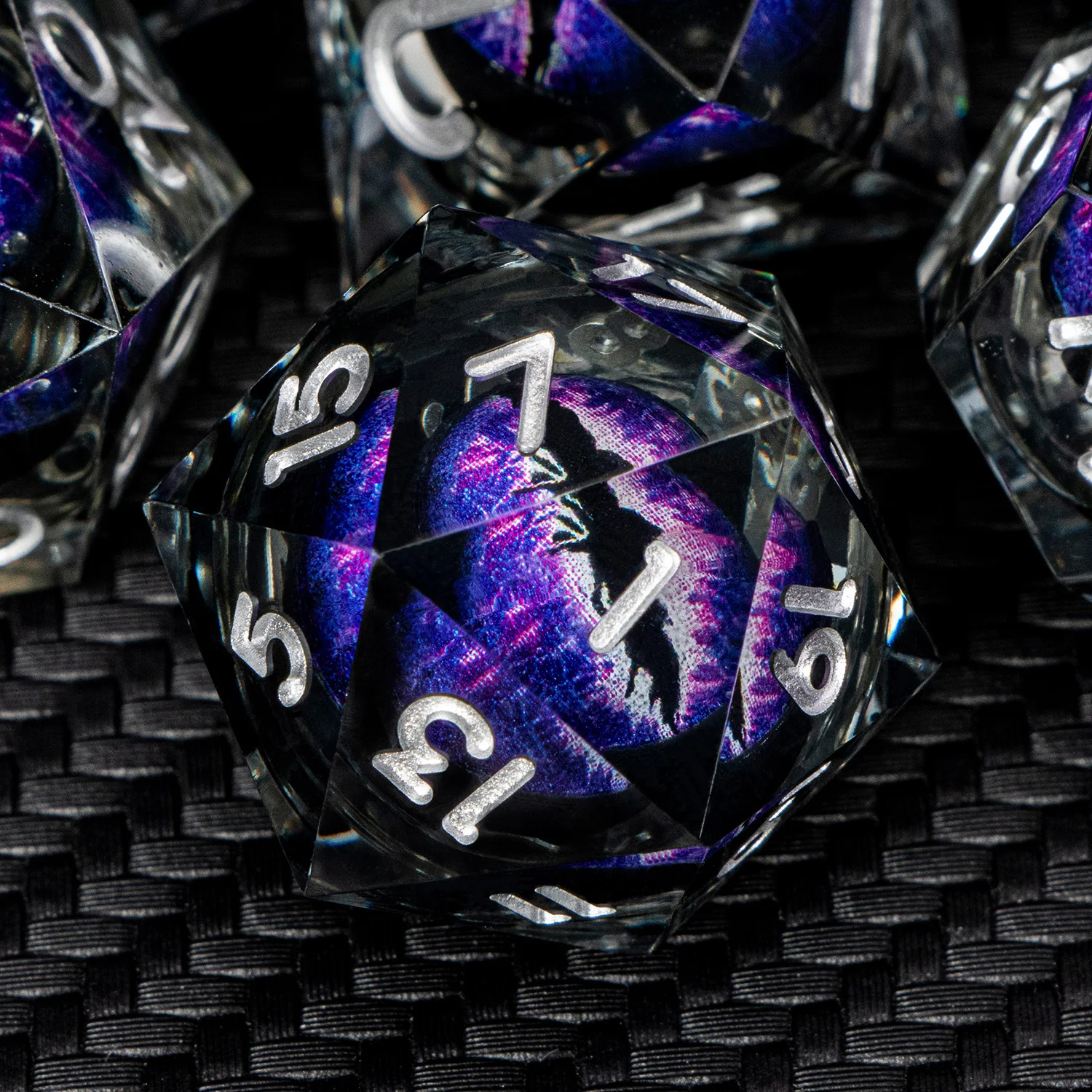 Игральные кости Dnd D20 Black Purple Liquid Flow Eye с кольцом D и игральные острыми краями для