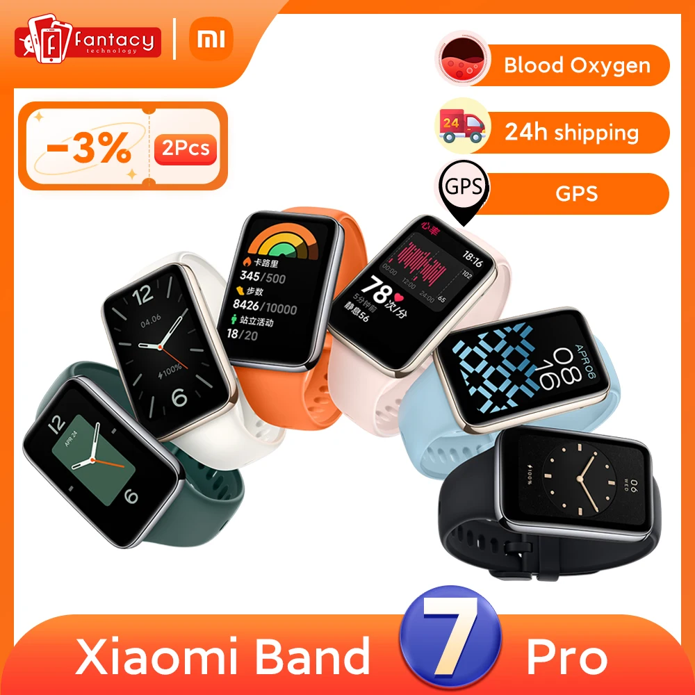  Смарт-браслет Xiaomi Mi Band 7 Pro, водонепроницаемый фитнес-трекер с AMOLED экраном, GPS, датчиком уровня кислорода в крови 