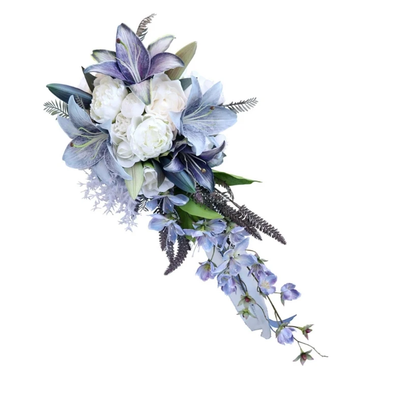 

24.4in Wedding Bouquet Vintage Handheld Oil Painting Flowers Exquisite Wedding Decoration Silk Flower Simulation Lilies