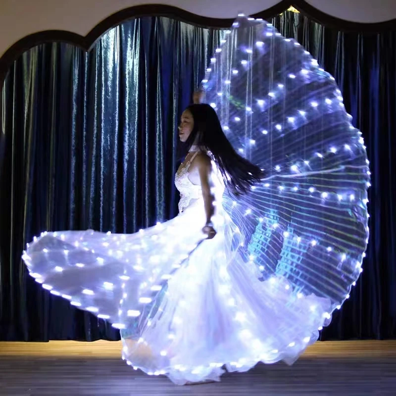 

Electronic Light Dancing Split Led Stage Isis Wings Women Belly Dance Props 360° LED Shining Wings Girls Dance Wing With Sticks