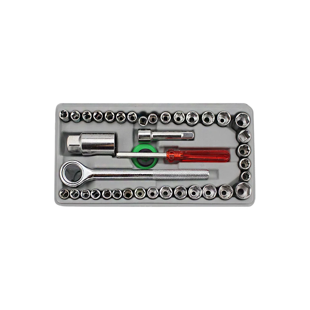 

40 Pieces Car Tool Repairing Hand Wrench Kit Vehicle Carbon Steel Socket Ratchet Combination Supplies with Storage Case